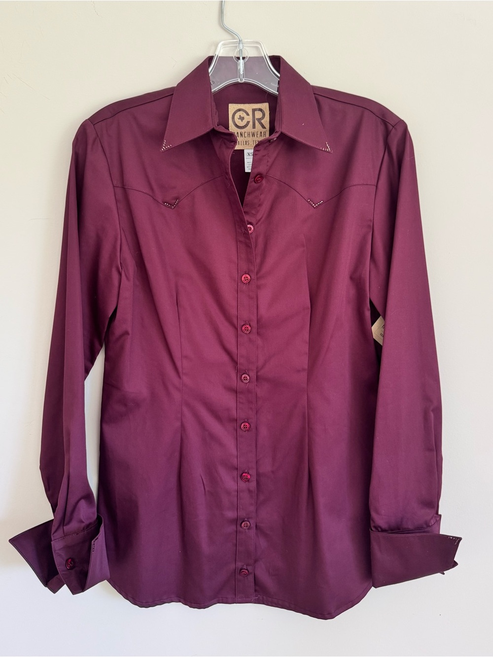 NWT CR RanchWear Maroon Cotton Sateen Western Show Shirt XS